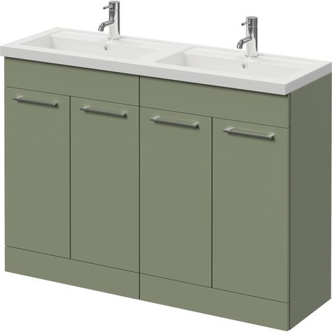 Napoli 390 Olive Green 1200mm 4 Door Vanity Unit with Double Lucia Basins - 1200mm - Chrome 160mm Handle