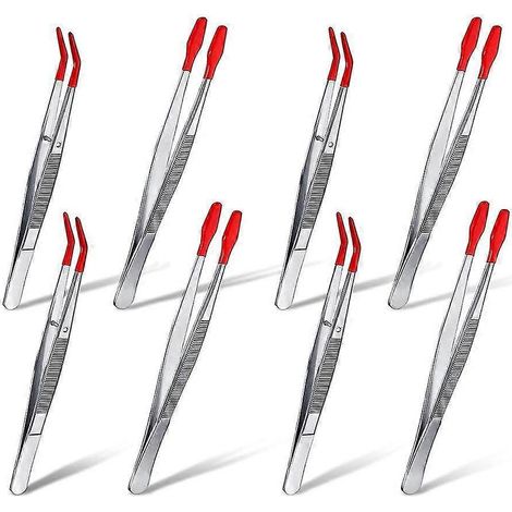 8-teiliges Pinzetten-Set mit gummierter, PVC-silikonbeschichteter, flacher und gebogener Spitze für Juden