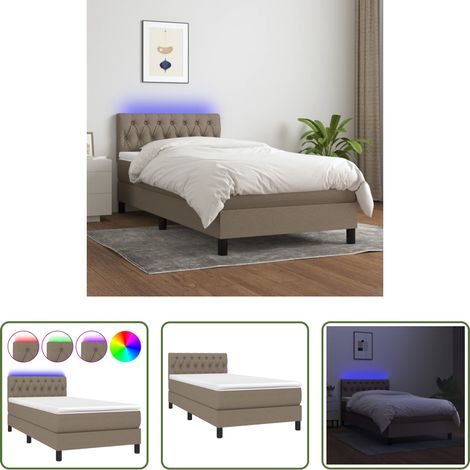 Sommier avec LED - Sommier Ă lattes de lit avec matelas LED Taupe 100x200 cm Tissu (1/5)
