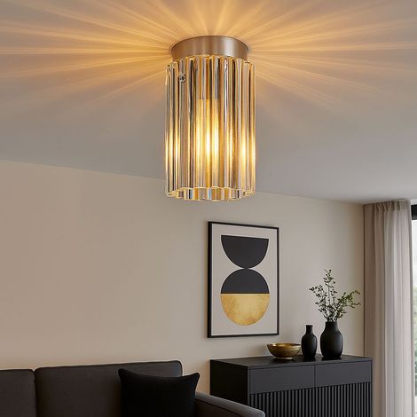 Deckenleuchte Deckenlampe Wohnzimmerlampe Metall Nickel-matt Glas 1-Flammig