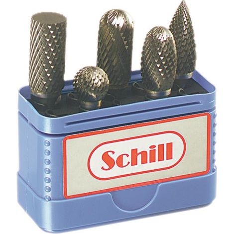 SCHILL - Coffret de 5 fraises limes carbure P9,5 denture croisée - 00670P9.5A - Ce produit de marque Schill est neuf.