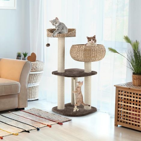 COSTWAY 103,5cm Katzenbaum mit Betten, Katzenkratzbaum Holz, Katzen Kratzbaum, Aktivitaetsbaum Katzenmoebel Kletterbaum Katzenhaus (1/5)