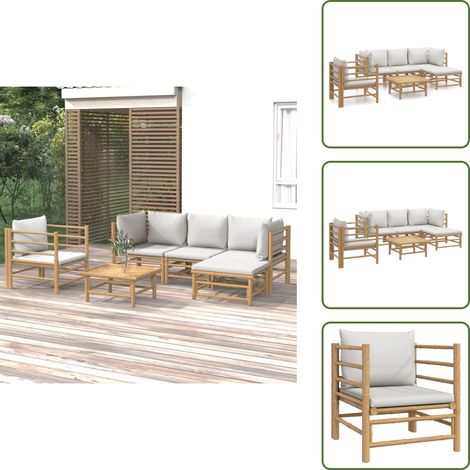 Cojines para sofás - vidaXL Set de muebles de jardín 6 piezas bambú con cojines gris claro - Muebles de bambú