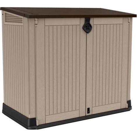Keter – Coffre de jardin en résine 880L beige et marron – Double ouverture par le toit et les portes – Résistant aux intempéries (1/5)
