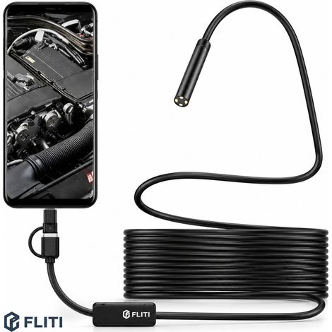 FLITI Caméra d'inspection USB C 2MP IP67 câble semi-rigide 5m 6 LED rotation 360° pour zones inaccessibles (1/5)