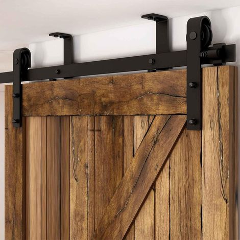 6FT/1.8M Rail de porte coulissante suspendu au plafond, Ensemble de rails de suspension en forme de L Noir (1/5)