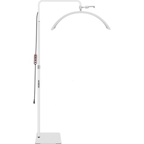 LUMIÈRE LED PLEIN SOL DEMI-LUNE HD-M6XR 36W, 5600K + ROUGE 615-655NM, RÉGLABLE, AVEC PIED 1,86M, SUPPORT TÉLÉPHONE ET TÉLÉCOMMANDE - BLANC