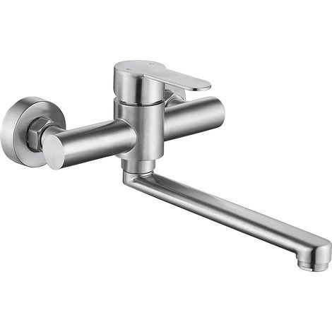 Wall-Mounted Kitchen Faucet, 360° Swivel Sink Mixer Tap, 304 Stainless Steel Kitchen Faucet, Brushed (1/5)