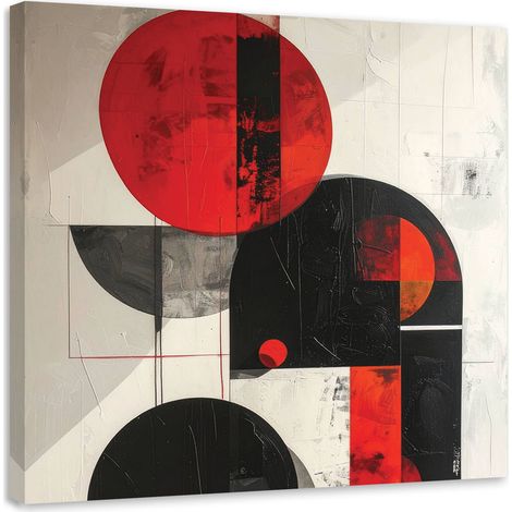 Quadro su tela, Astrattismo cerchi geometrici rosso e nero, 30x30 (1/5)