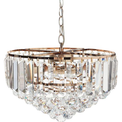 Lustre Glamour Lampe Suspendue en Métal et Cristaux Verre Doré ⌀ 40 cm Acheiro (1/5)