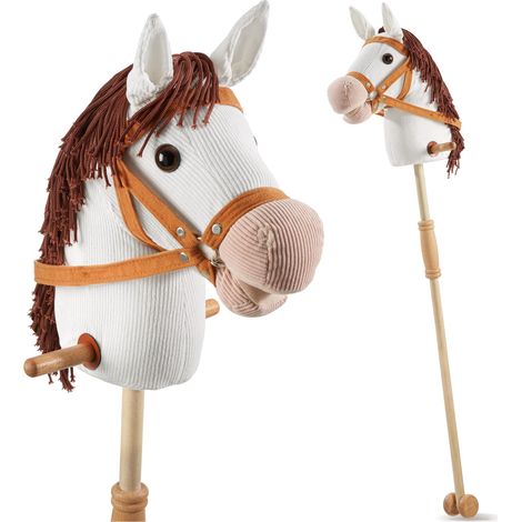 Cheval à bascule 103 cm en peluche douce avec roulettes et poignées latérales, dès 24 mois (1/5)