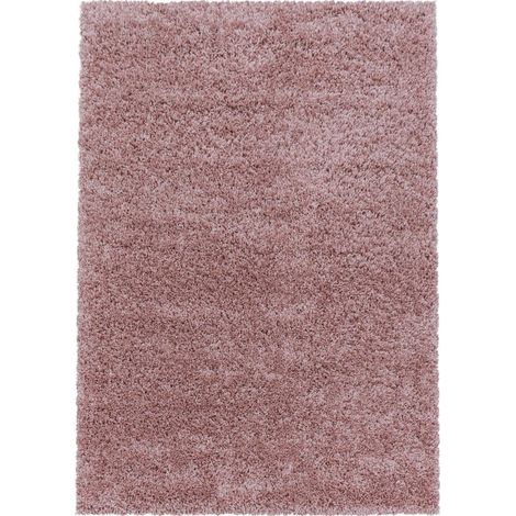 Tapis poils longs shaggy 200x290 rose tissé rectangle motif uni UNI I (1/5)