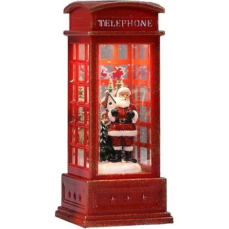 Lanterne boule à neige de Noël dans une cabine téléphonique du Père Noël, décoration LED à piles (1/4)