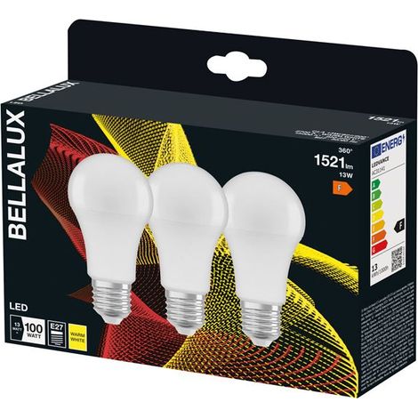 Ampoule LED dépolie standard E27, 13W, blanc chaud.