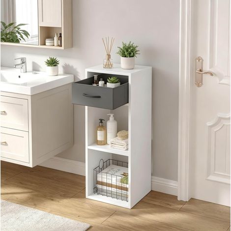 Mobile contenitore libreria con cassetto in tessuto, bianco e grigio, 32,4 x 30 x 80 cm (1/5)