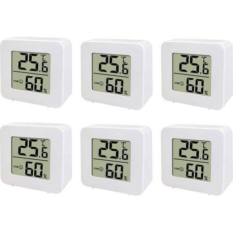 Pack 6 Mini Thermomètres Intérieur Numériques + Hygromètre (1/4)