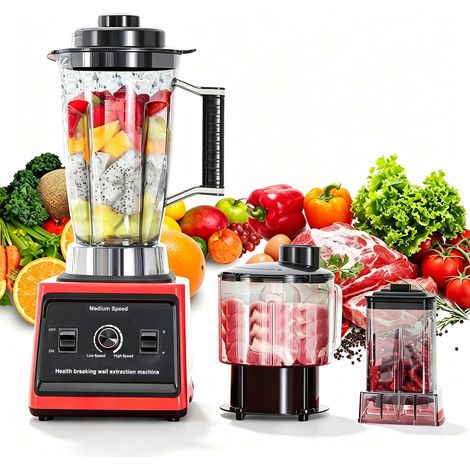 Blender multifonction 3-en-1, Blender Mixeur haute vitesse 9500W, 15 vitesses, Mixeur, Hachoir et Moulin, 3L+1.5L+0.5L (1/5)