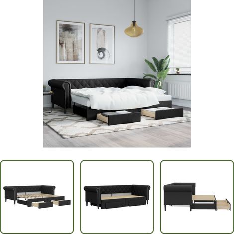 vidaXL Sofa mit Bett - Tagesbett Ausziehbar mit Schubladen Schwarz 90x200cm Kunstleder (1/5)
