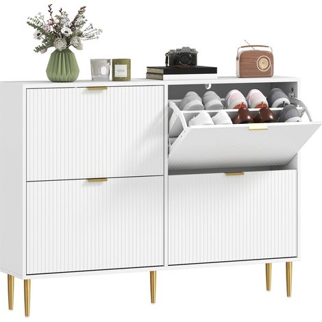 HOMCOM Slim Shoe Storage Cabinet with 4 Flip Drawers for Hallway, White (1/5)