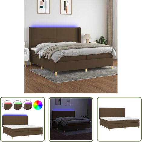 The Living Store Sommier à lattes de lit matelas et LED Marron foncé 200x200 cm - Sommier Tapissier - Lit Avec Led - Matelas À Ressorts Ensachés - Têted Lit Ajustable - Éclairage Led (1/5)