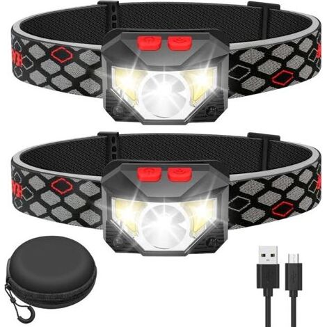 LED-Stirnlampe, 2er-Pack, superhelle Lampe mit Bewegungssensor, 1500 Lumen, 10 Modi, 1200 mAh, USB-aufladbar, wasserdichte Taschenlampe, für Camping, Wandern, Angeln, Arbeit (1/4)