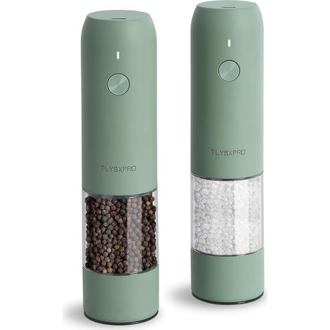 Moulin à Sel et Poivre Électrique, Rechargeable par USB, Mouture Réglable, avec Lumière LED, Brosse de Nettoyage, Accessoire de Cuisine, Sauge (1/5)
