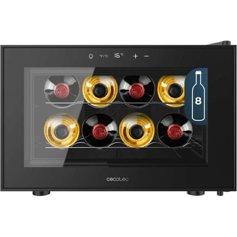 Cecotec Vinoteca 8 Botellas Bolero GrandSommelier 800H CoolCrystal E. Estantes Metálicos, Control Táctil, Temperatura 8 a 18ºC