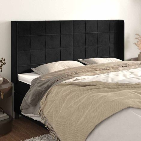 Tête de lit avec oreilles en velours noir réglable en hauteur 163 x 16 x 118/128 cm, 21.15kg - PANGIVO (1/5)