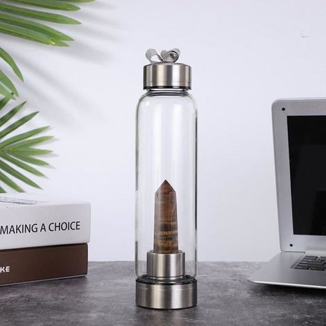 1 bottiglia d'acqua in vetro borosilicato, con colonna di cristallo di tigre, bottiglia d'acqua naturale - per il benessere quotidiano (1/5)