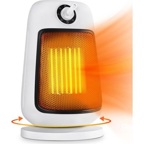 riscaldamento elettrico oscillante a 90°, termoventilatore ceramico a 2 livelli di potenza, protezione contro il surriscaldamento e il ribaltamento, radiatore da interno, 1500W Bianco