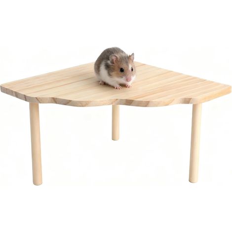 Wooden Hamster Platform with Brush, Stand for Hamster Cage, Hideout, Dwarf Hamster, Gerbils, Degues, Chinchillas, Guinea Pigs and Small Animals (22cm x 13cm) (1/5)