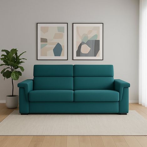 Divano Fisso 3 Posti Cantu, Sfoderabile, Lavabile Made in Italy, Braccioli, 225x95 cm Azzurro (1/4)