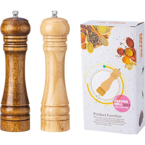 Salz und Pfeffermühle Nachfüllbar Manuelle Kräuter Gewürzmühle Aus Massivholz mit Keramikkern, Je 22 Cm, 2 Farben