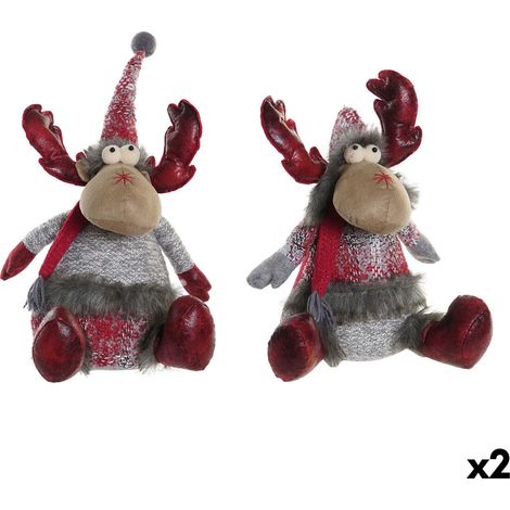 Décorations de Noël DKD Home Decor Rouge Gris Renne 27 x 19 x 32 cm (2 Unités)