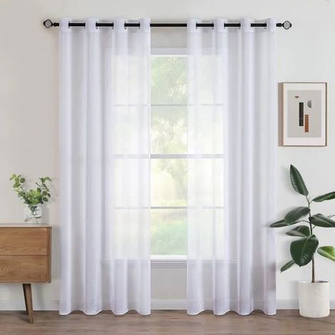 Lot de 2 Rideaux 140x260 cm Blanc Voilage à Oeillet Rideau Semi-Transparent intérieurs pour Chambre Salon Maison RIDEAU (1/5)