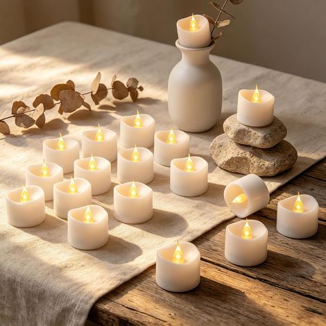 24 Pièces Set Bougies LED Thé, Batterie Incluse, Sans Flamme, pour Décoration Maison Fête Mariage (1/5)