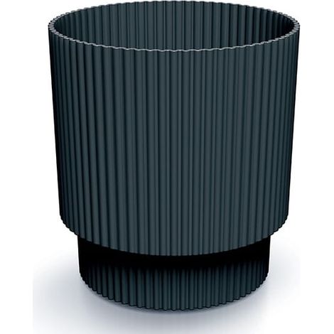 Anthrazitfarbener gerippter Blumentopf auf Kunststoffbein, 13,8x12,8 cm, Milly Round-Abdeckung