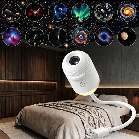 Veilleuse projecteur galaxie, projecteur de ciel étoilé portable USB, luminosité réglable, rotation à 360°, mini lampe murale veilleuse LED (1/5)