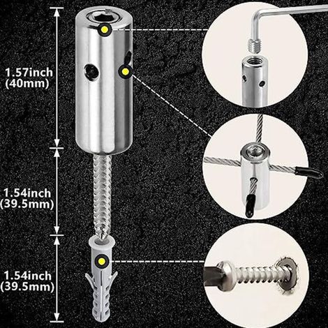 Kit de Treillis Métallique pour Plantes [Kit de Support en Acier Inoxydable avec Fixations] Système de Câbles pour Mur Vert 10 Fixations (1/4)
