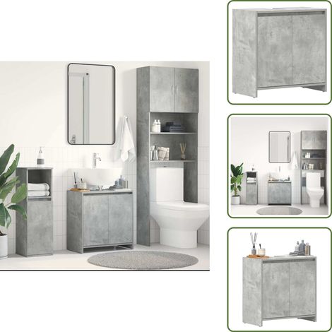 Armoire de salle de bain Gris béton 60x33x61 cm Bois ingénierie - Armoire De Salle De Bain - Meuble Salle De Bain - Rangement Salle De Bain - Armoire Gris - Armoire Bois (1/5)