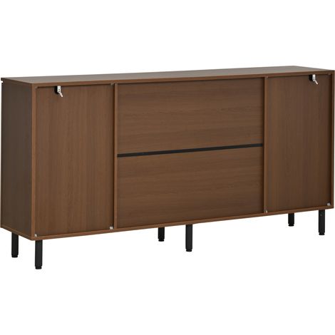 Buffet de cuisine 160x35x80 cm en panneau de particules, noyer et noir, haute capacité de charge, meuble d'appoint pour salle à manger, 4 portes, commode avec compartiments de rangement, large armoire (1/5)