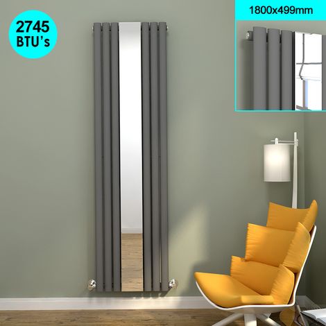 ELEGANT 1800x500mm Anthracite Vertical Radiator Single Oval Column Tall Upright Central Heating Radiators with Mirror (1/5)