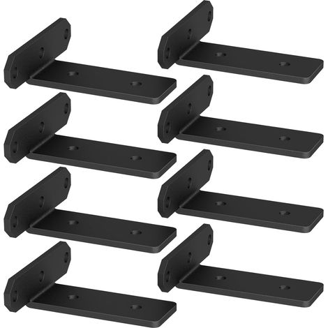 Lot de 8 Support étagère, 10 cm, Charge lourde, Design invisible, Métal noir, Pour montage mural (1/5)