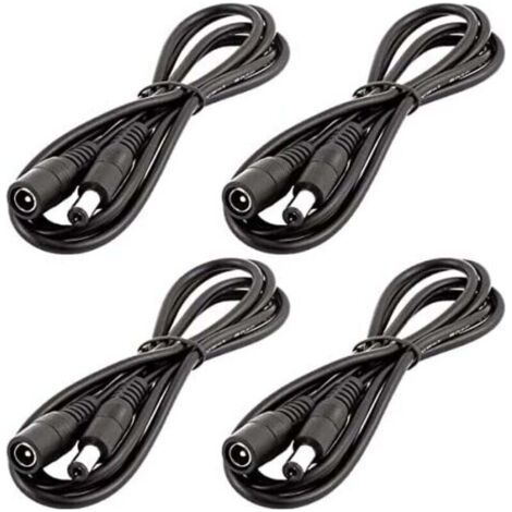 4pcs 1m DC 12V Câble d'extension Prise DC 5,5mm x 2,1mm DC 0-36V Cordon d'alimentation Rallonge électrique Mâle à Femelle pour Moniteur de Voiture, Caméra CCTV, Bande LED, Noir (1/5)