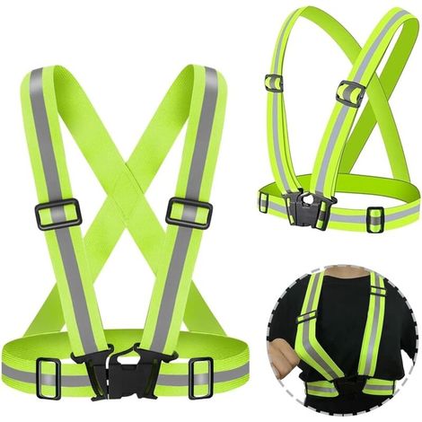 Set di gilet riflettenti da 2 pezzi con elastico regolabile in vita, gilet di sicurezza ad alta visibilità, gilet di sicurezza traspirante per esterni, ideale per uomini e donne, jogging, ciclismo, mo (1/4)