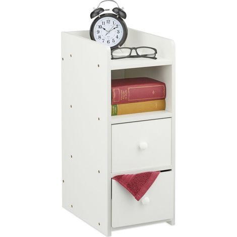 Relaxdays Comodino da Notte con 2 Cassetti, Tavolino Laterale Camera Letto, HLP: 55x22,5x34 cm, Comò Stretto, Bianco