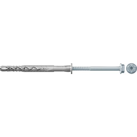 Cheville nylon rallongée SXRL 10x160 avec vis à tête fraisée hexagonale en acier électrozingué et rondelle pour fixation d'ossatures et cadres Boîte de 50 (1/4)
