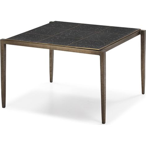 Table basse fer doré antique et pierre noir Therazi 65cm (1/4)