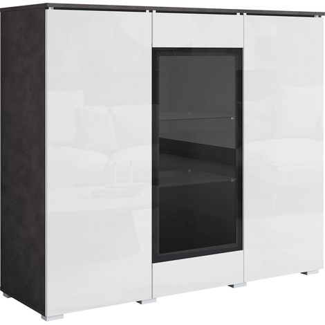 Buffet Mirfivo 103, Matera gris + Blanc brillant, 104x120cm, Le nombre de portes: 040cm, Stratifié, Verre trempé (1/5)