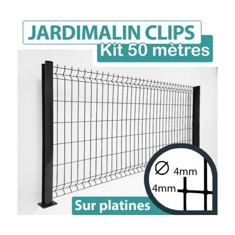 Kit Grillage Rigide Gris Anthracite 50M - JARDIMALIN CLIPS  - Fil 4mm - Sur Platines - 0,63 mètre (1/4)